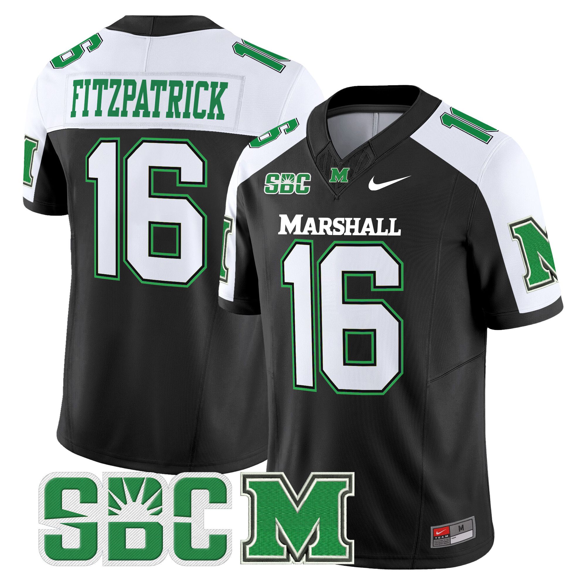 Men Marshall Thundering Herd #16 Fitzpatrick Black Nike 2024 Vapor Limited NCAA Jersey